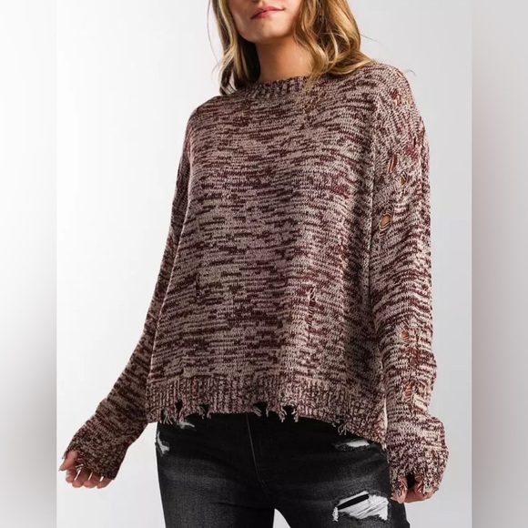 Daytrip Destructed Pullover Sweater Size M Brown Beige NWOT - Picture 1 of 10